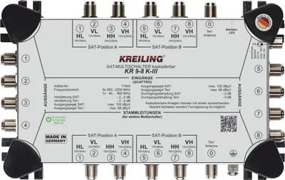 Produktbild von KREILING KR 9-8 K-III, 9 Eingänge, 9 Ausgänge, 950 - 2400 MHz, 10 - 862 MHz, Deutschland, CE