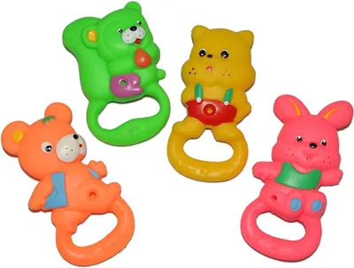 Produktbild von 1 Stück Beißring in Tierform mit Quietscher, Ringrassel und Greifling für Babys