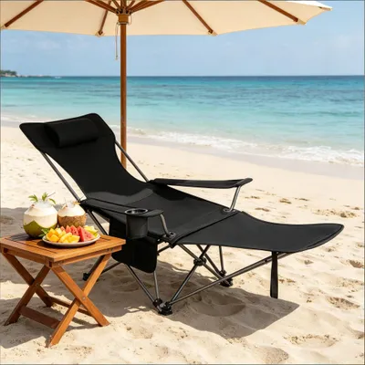 Produktbild von Angelstuhl mit ausziehbarer Fußlehne,Tragbarer Campingstuhl,Ergonomischer Klappstuhl,Wanderstuhl,Freizeitstuhl