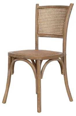 Produktbild von Bistrostuhl aus Massivholz und Rattansitz mit gealterter Holzoberfläche