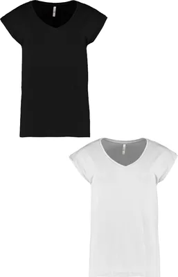Produktbild von T-Shirt 2er-Set V-Ausschnitt Kurzarm Basic Sommer Shirt | XL