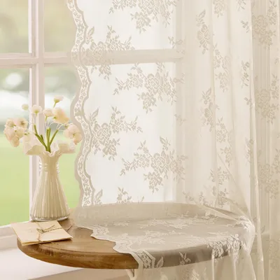 Image de Rideaux en dentelle avec bande plissée, style vintage, transparent, 1 pièce, pour salon