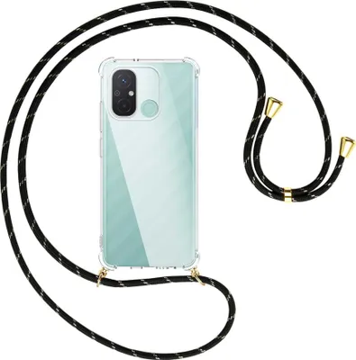 Produktbild von Handykette Backcover-Schutzhülle mit Band (Metall goldfarben) für Xiaomi Redmi 12C (6.71'') - schwarz/gold