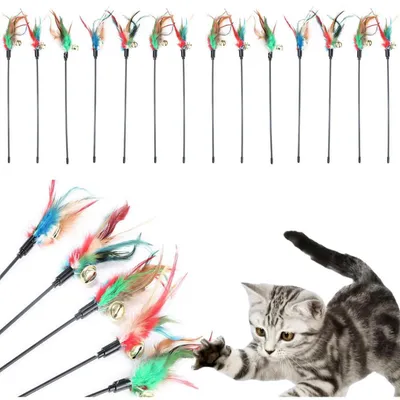 Immagine prodotto di Set di giocattoli per gatti con piume, 14 pezzi, interattivi, adatti ai gattini, lunghezza 41 cm