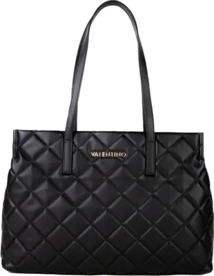 A black quilted tote bag with the Valentino logo on the front.