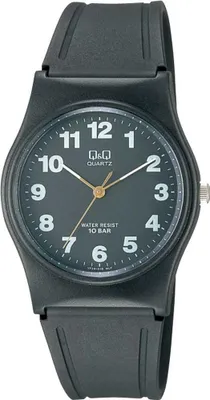 Produktbild von Q&Q Uniuhr mit Kunststoffarmband in schwarz, 10 Bar wasserdicht