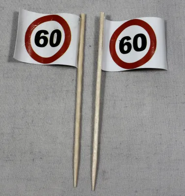 Produktbild von Party-Picker Flagge Tempo 60 Verkehrszeichen Papierfähnchen in Spitzenqualität 25 Stück Beutel