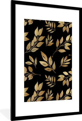 Produktbild von MuchoWow® MuchoWow® Gerahmtes Poster Partoon - Schwarz und Gold - Blätter 60x90 cm - Poster mit zchwarzem Bilderrahmen - Dekoration - Wandposter Wohnzimmer - Hochwertig