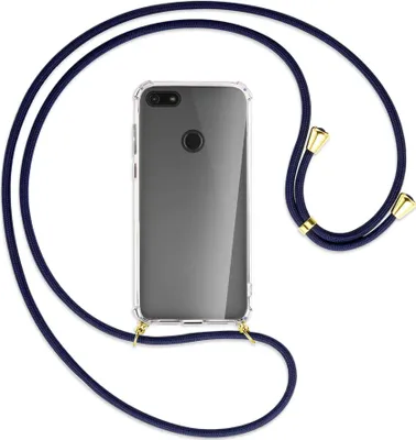 Produktbild von Handykette Backcover-Schutzhülle mit Band (Metall goldfarben) für Motorola Moto E6 Play - dunkelblau
