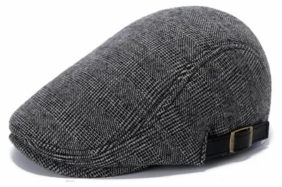 Immagine prodotto di Cappello da baseball da uomo, a quadri, grigio, adatto per l'autunno e l'inverno, realizzato con il 70% di poliestere e il 30% di lana, taglia unica