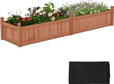 Produktbild von COSTWAY Holz Hochbeet, großer Pflanzkasten mit Trennwand, Entwässerungssystem, Vliesstofffolie zum Anbauen rechteckiger Pflanzenbehälter Garten, Rasen