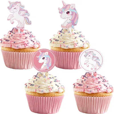 Productafbeelding van Taartdecoratie eenhoorn - Set van 24 - Cupcake toppers - Muffindecoratie - 4 ontwerpen - Kinderverjaardag