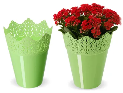 Productafbeelding van KADAX potten "Calade", bloempot met kantmotief, 14,5 cm, hoog, groen
