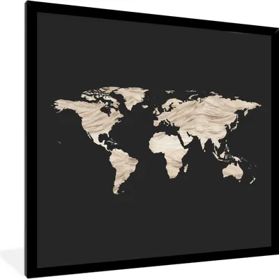 Produktbild von MuchoWow® MuchoWow® Gerahmtes Poster Weltkarte - Schwarz - Beige 40x40 cm - Poster mit zchwarzem Bilderrahmen - Mit Rahmen - Wanddekoration Schlafzimmer