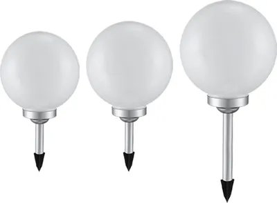 Produktbild von 3er Set LED Solarleuchten, Kugel weiß, Erdspieß, D 20/25/30 cm