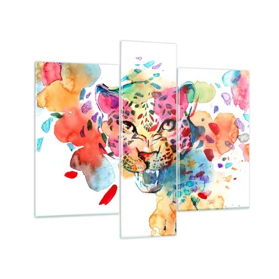 Produktbild von Bilder auf glas - Farbe Konzept Katze - 95x80cm - Glasbilder - Wandbilder - Kunstdruck - zum Aufhängen bereit - Wanddekoration aus Glas - Glas Bilder - Wandbild auf Glas - 3 Teile - GCB95x80-3068