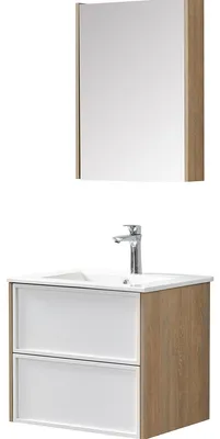Image de Ensemble de salle de bain blanc et bois 59,5 cm