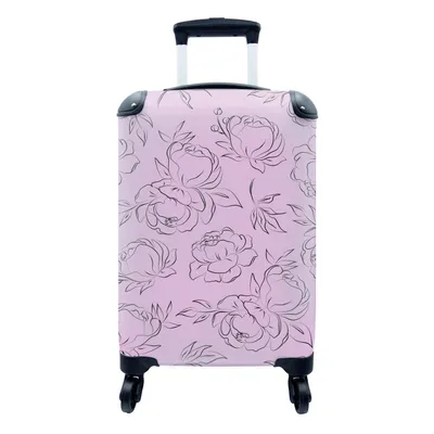 Produktbild von MuchoWow® Koffer Handgepäck Trolley Rollkoffer Kleine Reisekoffer mit 4 Rollen - Blumen - Rosa - Muster - Schwarz - Strichzeichnung - Cabin Size < 55x40x23 cm & 55x40x20 cm - Fotokoffer - Kabinenkoffer - Boardgepäck - Reise-Box - Reisekoffer - Reisegepäck - Koffer mit Bild - Trolley für Kinder