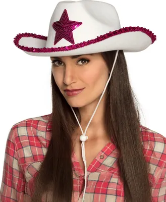 Produktbild von Boland 54376 - Hut Rodeo Star, pink-weiß, für Erwachsene, Cowboyhut mit Pailletten, Cowgirl, Karneval, Fasching, Fastnacht, Halloween, Mottoparty