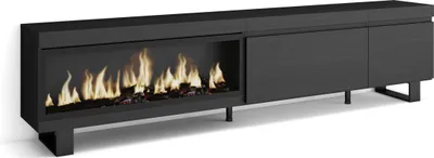 Produktbild von TV-Schrank, Lowboard, 237x35x57 cm, Für großformatiges TV, Elektrokamin XXL, Industriedesign, Schwarz