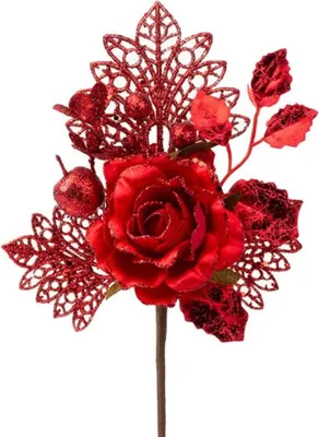 Produktbild von Zweig MagicHome Weihnachten, mit Rose, rot, 25,5 cm