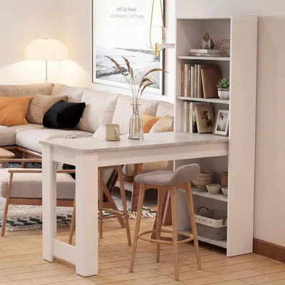 Immagine prodotto di Tavolo penisola Mojo02 con Libreria Integrata Bianca e Piano Effetto Cemento