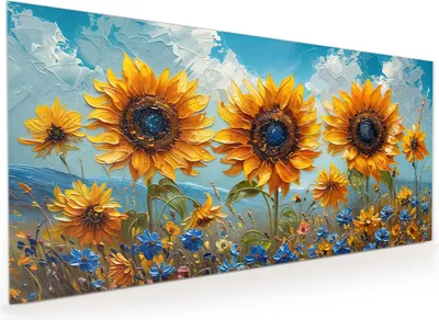Produktbild von Küchenrückwand Spritzschutz Glas mit Motiv Sonnenblumenwiese 40 x 40 cm