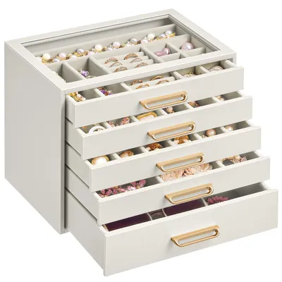 Produktbild von SONGMICS Schmuckkästchen mit Glasdeckel, aus MDF, 5 Ebenen