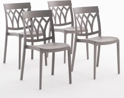 Image de lot de 4 chaises empilables en polypropylène avec fibre de verre pour l'extérieur et le jardin, bar et restaurant, cuisine design moderne - EMMA - Gris pigeon