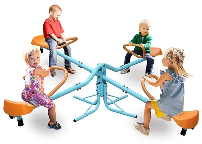 Produktbild von Zimilo 4-Sitzer Kinderwippe 182,88 cm, Outdoor Wippe für Garten, Spielplatz & Schule, blau-orange, rutschfest, stabil, abgerundet, 45 kg je Sitz