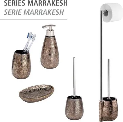 Image de Ensemble d'accessoires de salle de bains en céramique - Accessoire de salle de bains marron - Porte-brosse de toilettes en céramique - Dimensions : 15 x 72 x 105 cm - Accessoire de salle de bains