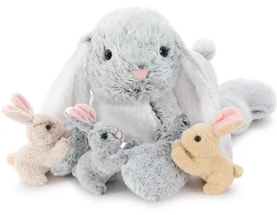 Produktbild von Plüsch Riesenkaninchen 60 cm, 3 Babys, weiches Spielzeug, für Kinder