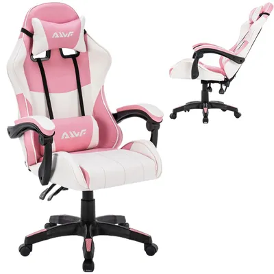 Image de Fauteuil de gaming ergonomique, design rose, avec dossier et hauteur d'assise réglables