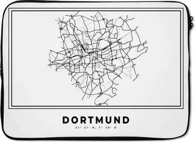 Produktbild von MuchoWow® Laptop Hülle 13 Zoll Stadtplan - Deutschland - Schwarz und weiß - Dortmund - Karte Laptoptasche - Laptophülle - Sleeve - Rundumschutz