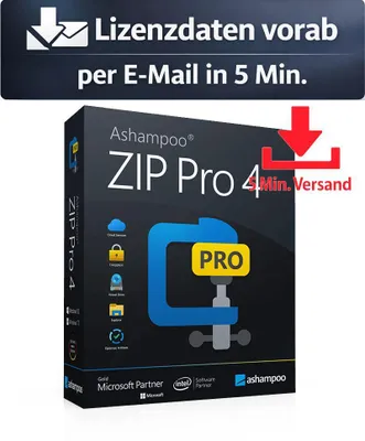 Produktbild von Ashampoo ZIP Pro 4 (1 PC - perpetual) ESD Hilfsprogramme Tools Treiber 5 Min. Versand als Download per Mail