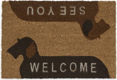 Produktbild von Relaxdays Fußmatte Kokos, Welcome, See You, Hundemotiv, 60x40 cm, Fußabtreter innen & außen, rutschfeste Türmatte, natur