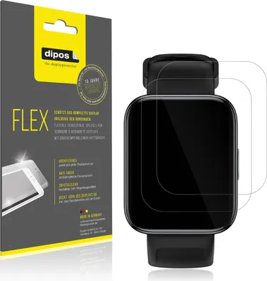 Produktbild von 2x Schutzfolie für Realme Watch 3 Folie, 100% Displayabdeckung, dipos Flex