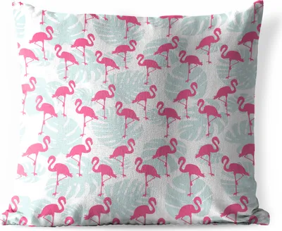 Produktbild von MuchoWow® Outdoor Kissen - Flamingo - Blätter - Sommer - 40x40 cm - Wetterfest - Lounge Kissen - Kopfkissen - Interieur - Polster mit Bild