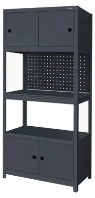 Produktbild von Metallregal mit Schränken, anthrazit: JOHNNY, 1800 x 800 x 420 mm
