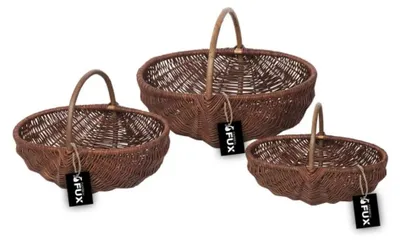 Produktbild von Allzweckkorb Set oval 3 teilig Weide ungeschält geflochten Henkelkörbe