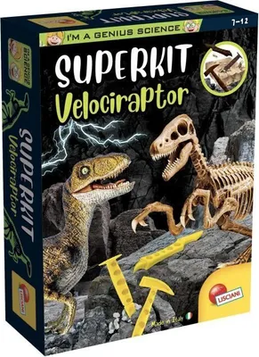 Immagine prodotto di Set scientifico per scavi Velociraptor, I'M A GENIUS Super Kit, scheletro di dinosauro da assemblare, 7-12 anni
