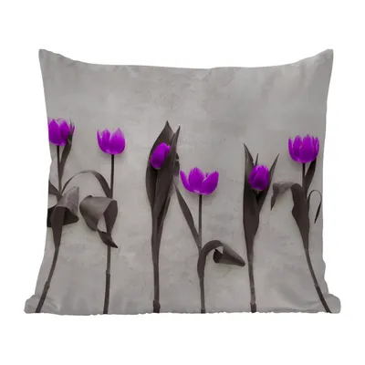 Obrázek produktu pro MuchoWow® Vnější polštář - Květiny - Tulipány - fialová -40x40 cm- Odolnost proti povětrnostním vlivům - polštář do obývacího pokoje