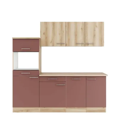 Produktbild von Optifit Küchenzeile ohne Geräte Livorno290/Bari407 210 cm wildeiche rostrot matt strukturiert zerlegt Variante reversibe