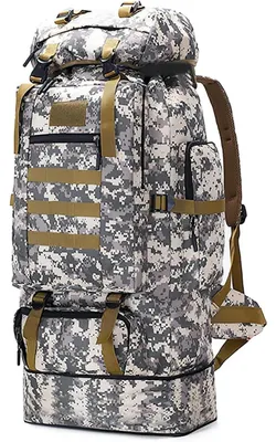 Obrázek produktu pro Turistický batoh pro muže, objem 100 litrů, outdoorový, vhodný pro pěší turistiku, vojenský design, vodotěsný, šedá barva