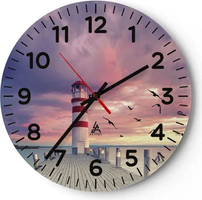 Produktbild von Wanduhr - Rund - Glasuhr - Laterne Meer Küste - 40x40cm - Schleichendes Uhrwerk - Lautlos - zum Aufhängen bereit - Dekoration Modern - Wanddekoration aus Glas - C4AR40x40-4978
