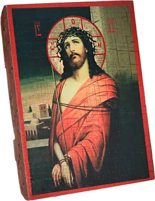 Imagen del producto de Jesús Cristo, icono de madera cristiana, sellada, 16x12,5 cm, hecha a mano, modelo 37012