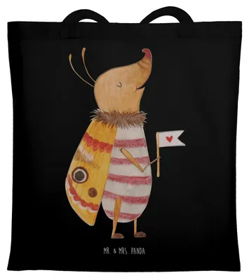 Produktbild von Mr. & Mrs. Panda Tote Bag Nachtfalter Fähnchen - Schwarz - Geschenk, Shopping Tasche, Lustige Sprüche, Spruch Lustig, Schultasche, Jutebeutel, Käfer, Süß, Witzig