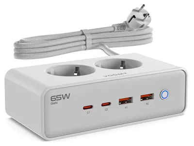 Produktbild von VOOMY Steckdosenwürfel 4000W mit USB (65W), Mehrfachsteckdose, Steckdosenleiste Überspannungsschutz, Mit 4 USB (2 Typ-C), 2m Verlängerungskabel, Steckerleiste mit Schalter, Für Laptop, Handy, Tablet –