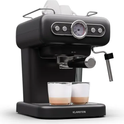 Image de Klarstein machine à expresso porte-filtre avec mousseur à lait, mini machine à expresso rétro 1,2 L avec porte-filtre, petite machine à café 950 W, machine à café en acier inoxydable pour cappuccino, latte et macchiato