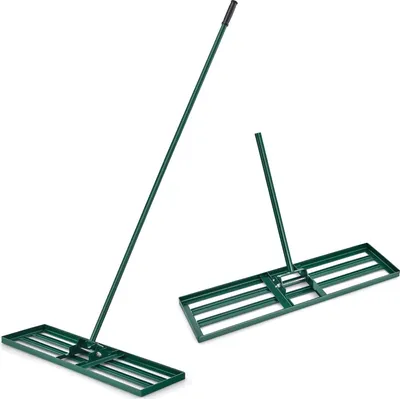 Obrázek produktu pro Nivelační hrábě s násadou o délce 170 cm a protiskluzovou rukojetí, kovové hrábě na trávu, zahradní nářadí s otočnou hlavou o 180°, hrabičky na zeminu, písek a hnojivo (75x25 cm)